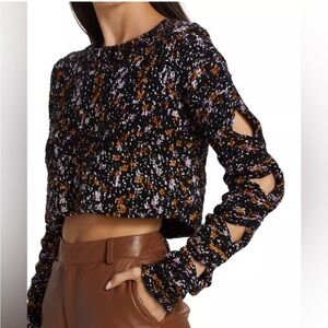NWT Sea New York Black Multicolor Cropped Cutout-Sleeve Sweater Size XS